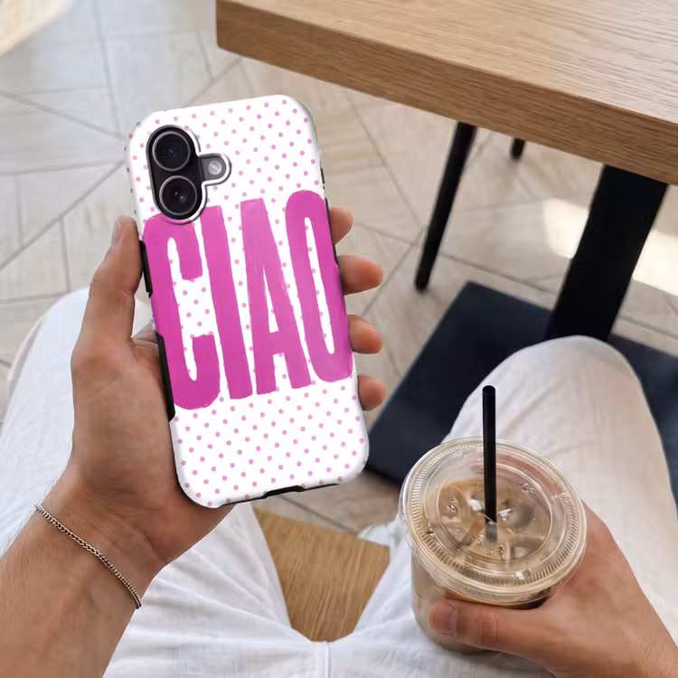 Ciao - Stippen - Roze - Wit Toughcase MagSafe Apple iPhone 17 klein -Sfeer1M
