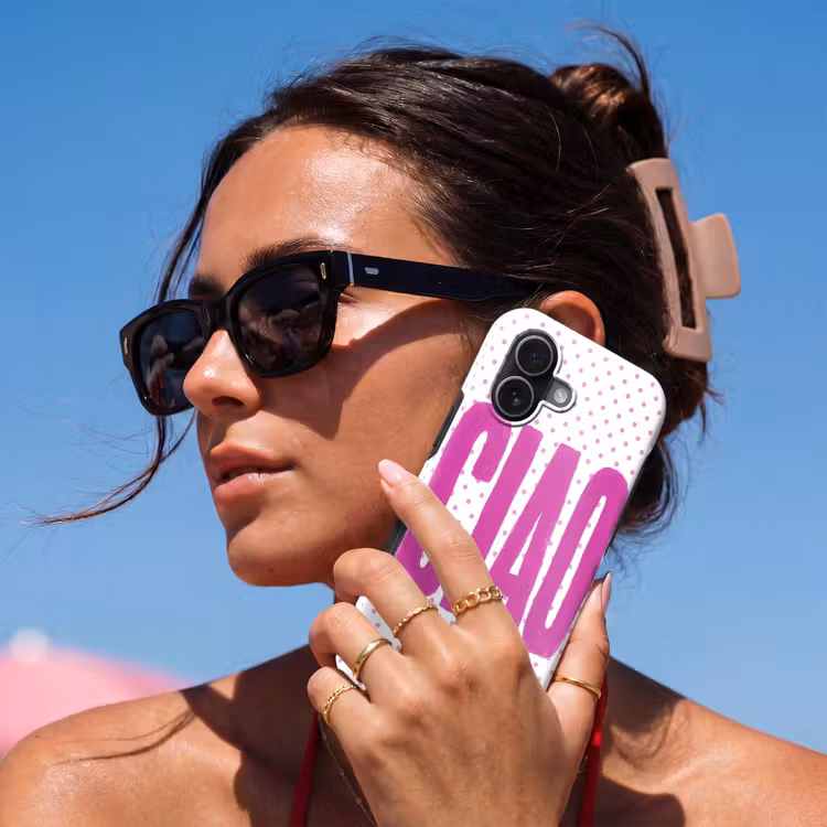 Ciao - Stippen - Roze - Wit Toughcase MagSafe Apple iPhone 17 klein -Sfeer2V