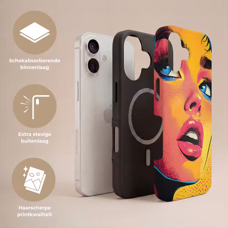 Close-up - Vrouwengezicht - Stippen - Geel Toughcase MagSafe Apple iPhone 17 klein -USP_Lagen_NL