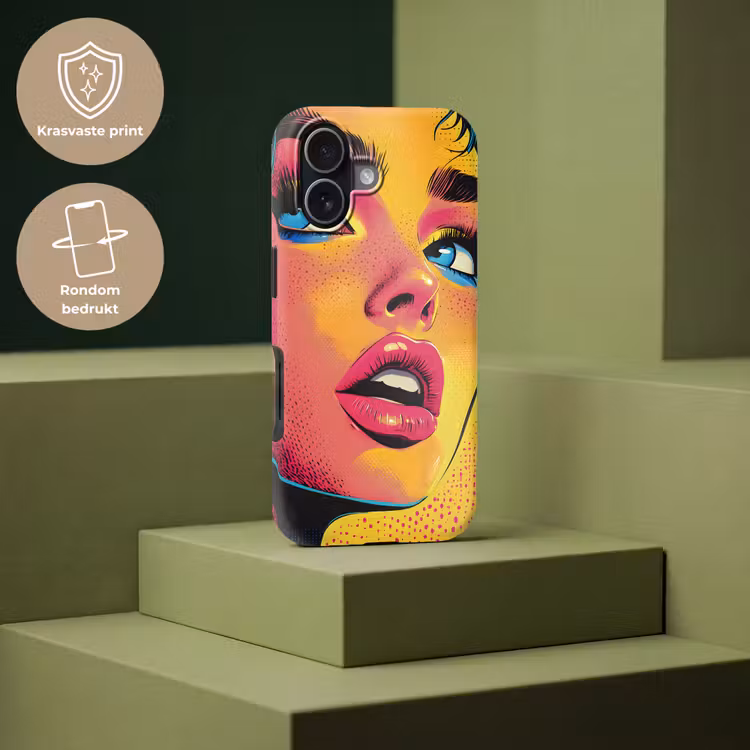 Close-up - Vrouwengezicht - Stippen - Geel Toughcase MagSafe Apple iPhone 17 klein -USP_PrintM_NL