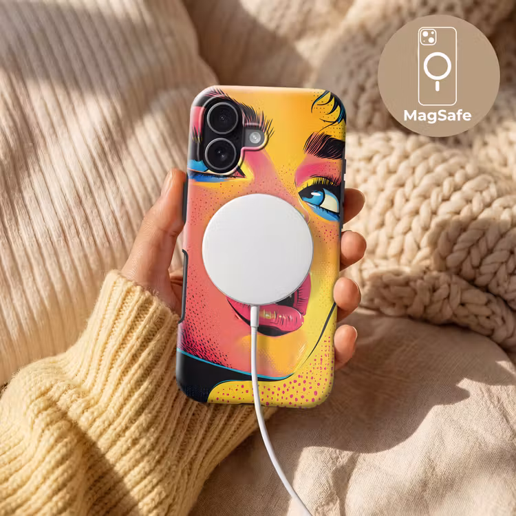 Close-up - Vrouwengezicht - Stippen - Geel Toughcase MagSafe Apple iPhone 17 klein -USP_MagsafeV
