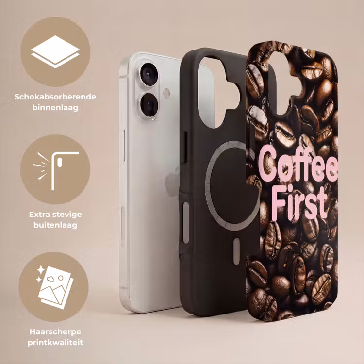 Coffee First - Koffiebonen - Roze Toughcase MagSafe Apple iPhone 17 klein -USP_Lagen_NL