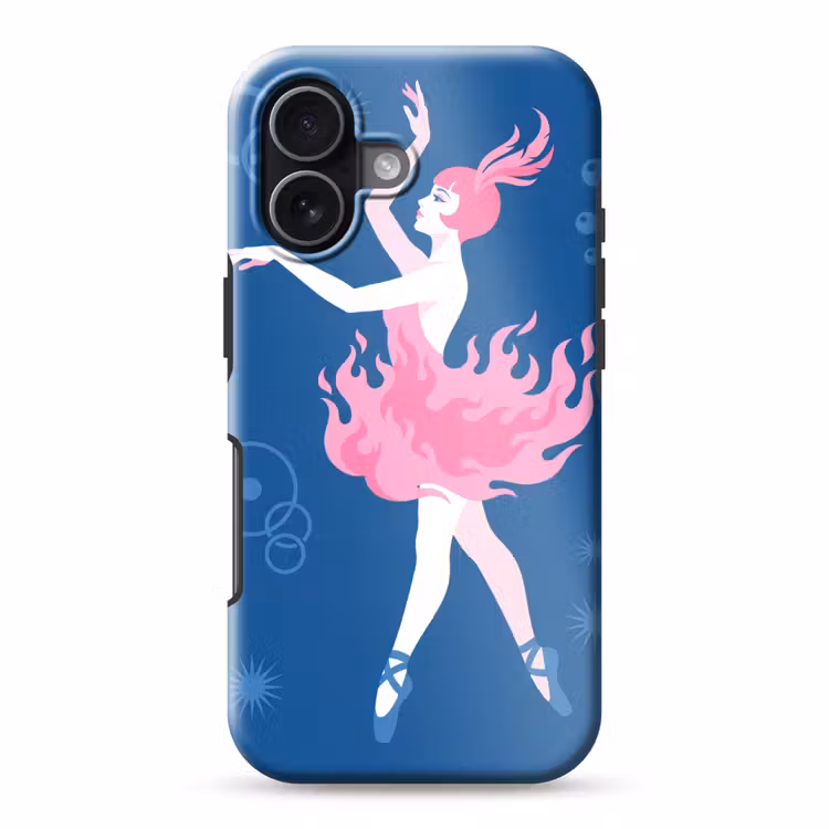 Danseres - Vlammenrok - Abstract - Roze - Blauw Toughcase MagSafe Apple iPhone 17 klein -3d