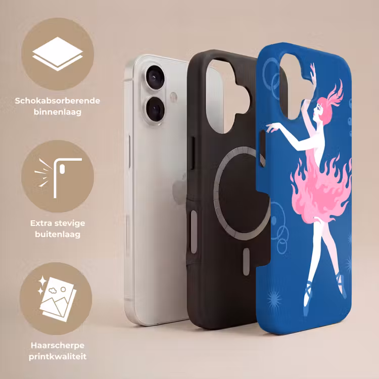 Danseres - Vlammenrok - Abstract - Roze - Blauw Toughcase MagSafe Apple iPhone 17 klein -USP_Lagen_NL
