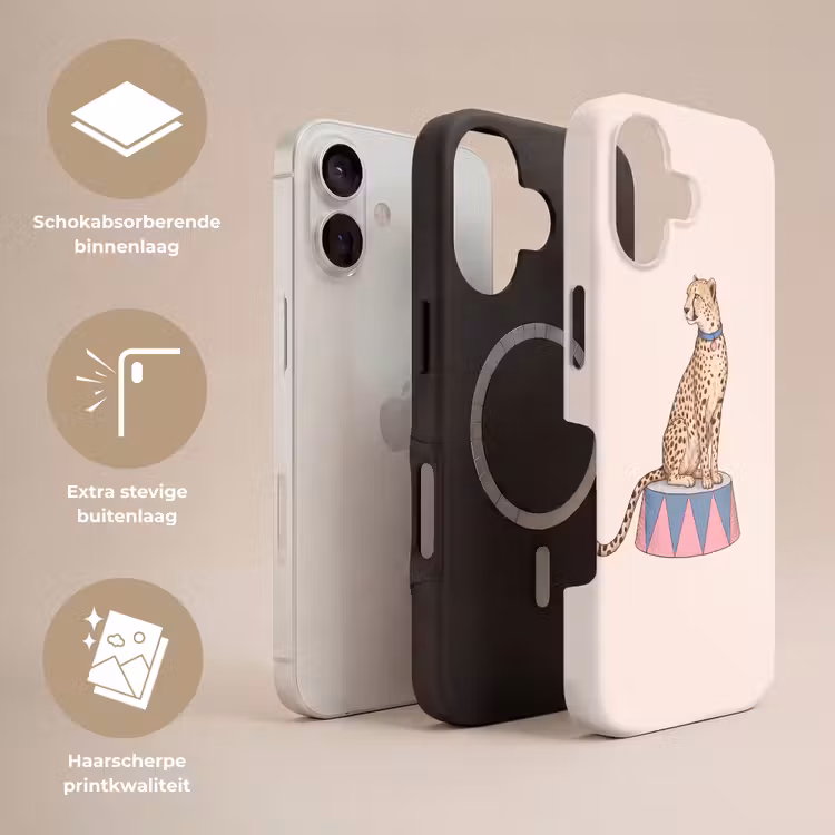 Dieren - Circus - Illustratie - Vintage - Roze Toughcase MagSafe Apple iPhone 17 klein -USP_Lagen_NL