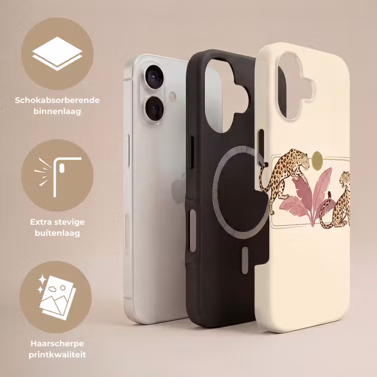 Dieren - Kat - Jungle - Illustratie - Beige Toughcase MagSafe Apple iPhone 17 klein -USP_Lagen_NL