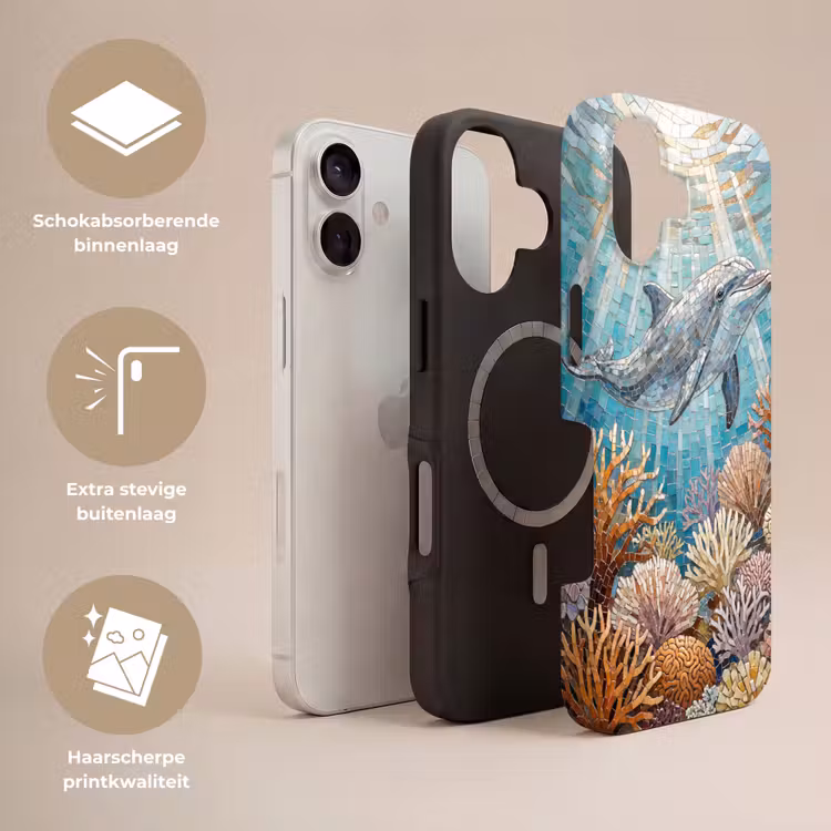 Dieren - Mozaïek - Oceaan - Koraal - Blauw Toughcase MagSafe Apple iPhone 17 klein -USP_Lagen_NL