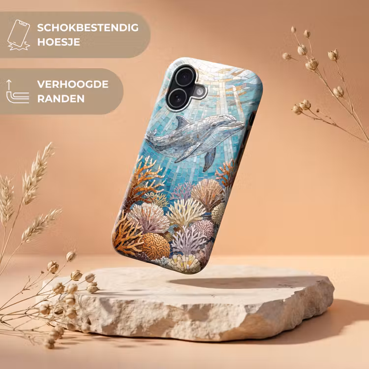 Dieren - Mozaïek - Oceaan - Koraal - Blauw Toughcase MagSafe Apple iPhone 17 klein -USP_RandenV_NL