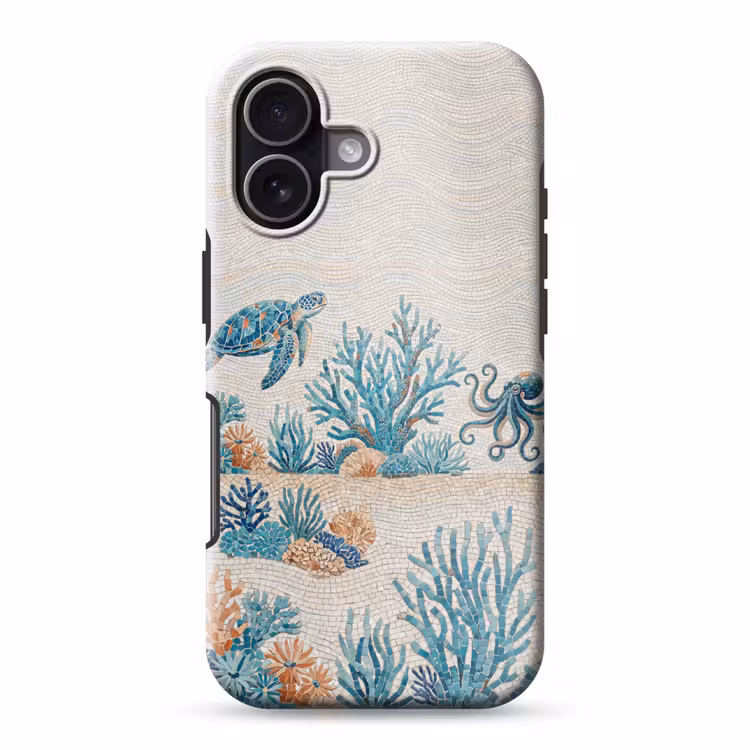 Dieren - Onderwater - Natuur - Mozaïek - Blauw Toughcase MagSafe Apple iPhone 17 klein -3d
