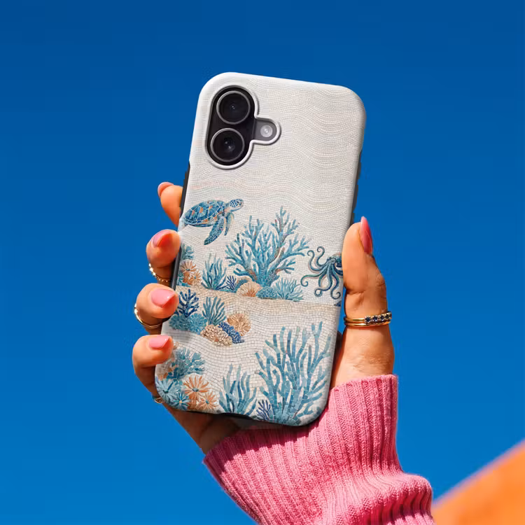 Dieren - Onderwater - Natuur - Mozaïek - Blauw Toughcase MagSafe Apple iPhone 17 klein -Sfeer1V