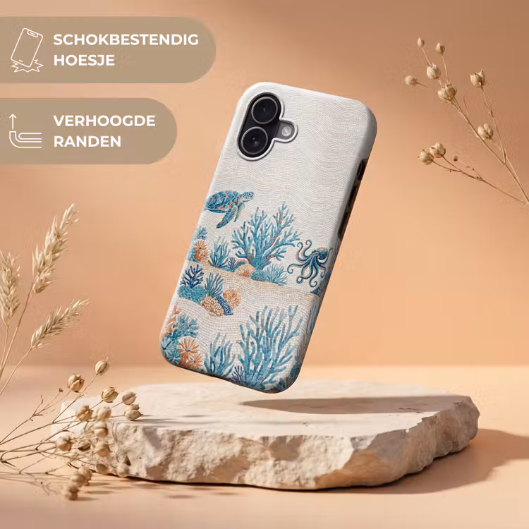 Dieren - Onderwater - Natuur - Mozaïek - Blauw Toughcase MagSafe Apple iPhone 17 klein -USP_RandenV_NL