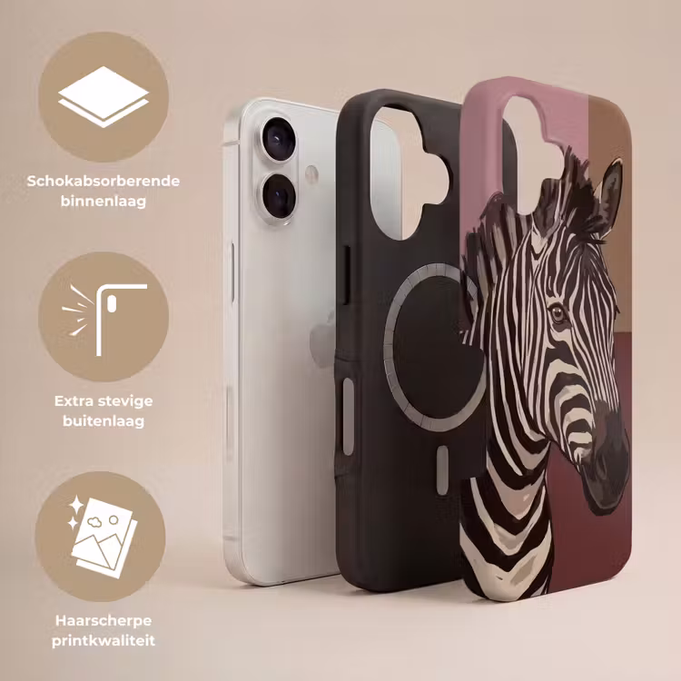 Dieren - Zebrahoofd - Wildlife - Modern - Bruin Toughcase MagSafe Apple iPhone 17 klein -USP_Lagen_NL