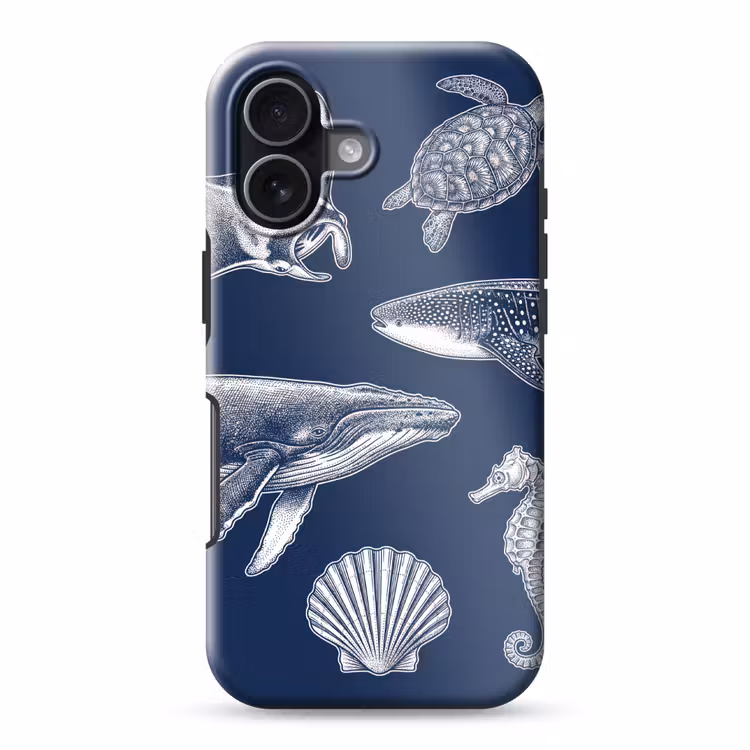 Dieren - Zeeleven - Oceaan - Graveren - Blauw Toughcase MagSafe Apple iPhone 17 klein -3d