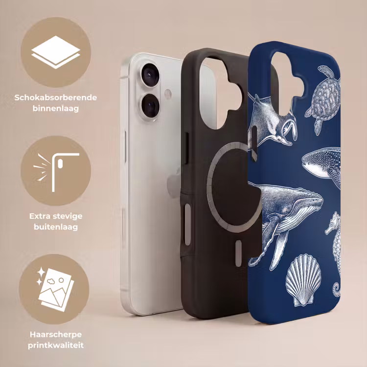 Dieren - Zeeleven - Oceaan - Graveren - Blauw Toughcase MagSafe Apple iPhone 17 klein -USP_Lagen_NL