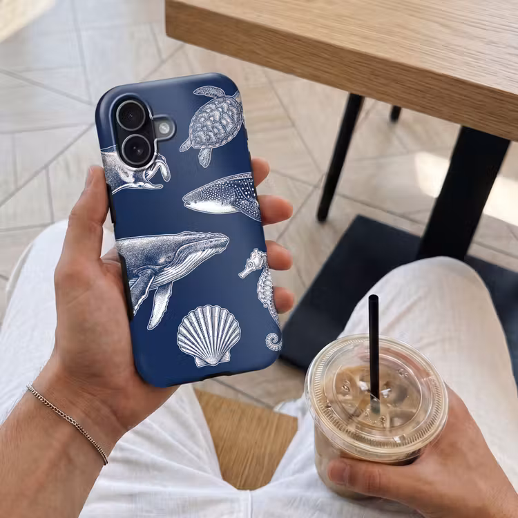 Dieren - Zeeleven - Oceaan - Graveren - Blauw Toughcase MagSafe Apple iPhone 17 klein -Sfeer1M