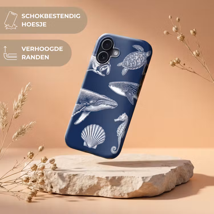Dieren - Zeeleven - Oceaan - Graveren - Blauw Toughcase MagSafe Apple iPhone 17 klein -USP_RandenV_NL
