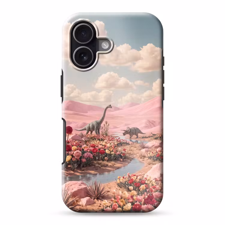 Telefoonhoesje Toughcase - Dinosaurus - Roze - Landschap - Dinosaurus - Roze - Landschap Toughcase MagSafe Apple iPhone 17 klein