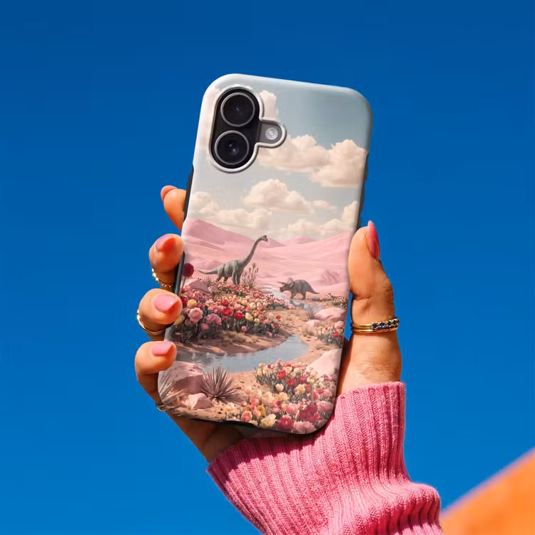 Telefoonhoesje Toughcase - Dinosaurus - Roze - Landschap - Dinosaurus - Roze - Landschap Toughcase MagSafe Apple iPhone 17 klein