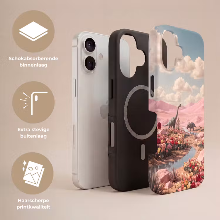 Telefoonhoesje Toughcase - Dinosaurus - Roze - Landschap - Dinosaurus - Roze - Landschap Toughcase MagSafe Apple iPhone 17 klein