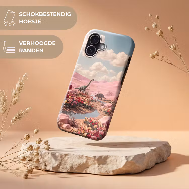 Telefoonhoesje Toughcase - Dinosaurus - Roze - Landschap - Dinosaurus - Roze - Landschap Toughcase MagSafe Apple iPhone 17 klein
