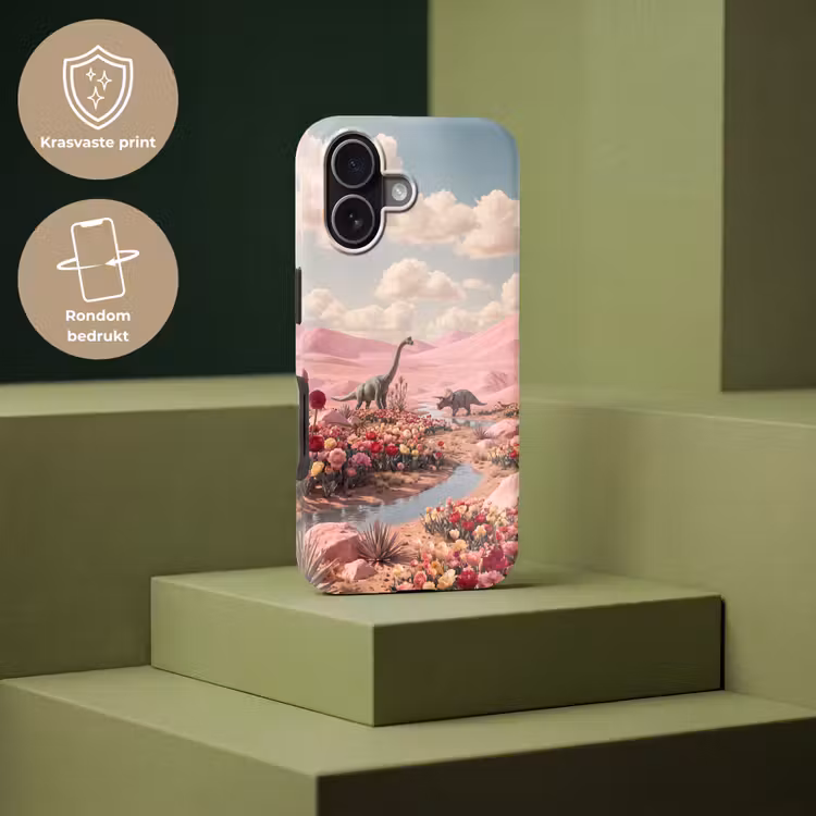 Telefoonhoesje Toughcase - Dinosaurus - Roze - Landschap - Dinosaurus - Roze - Landschap Toughcase MagSafe Apple iPhone 17 klein
