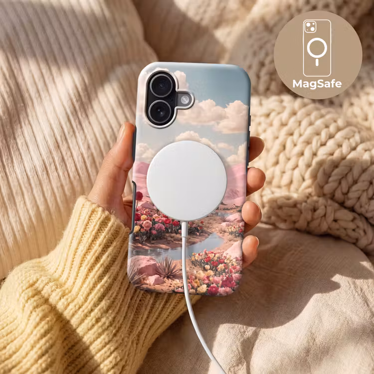 Telefoonhoesje Toughcase - Dinosaurus - Roze - Landschap - Dinosaurus - Roze - Landschap Toughcase MagSafe Apple iPhone 17 klein