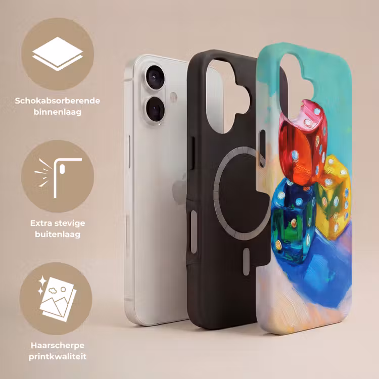 Dobbelstenen - Kleurrijk - Getallen - Stipjes Toughcase MagSafe Apple iPhone 17 klein -USP_Lagen_NL