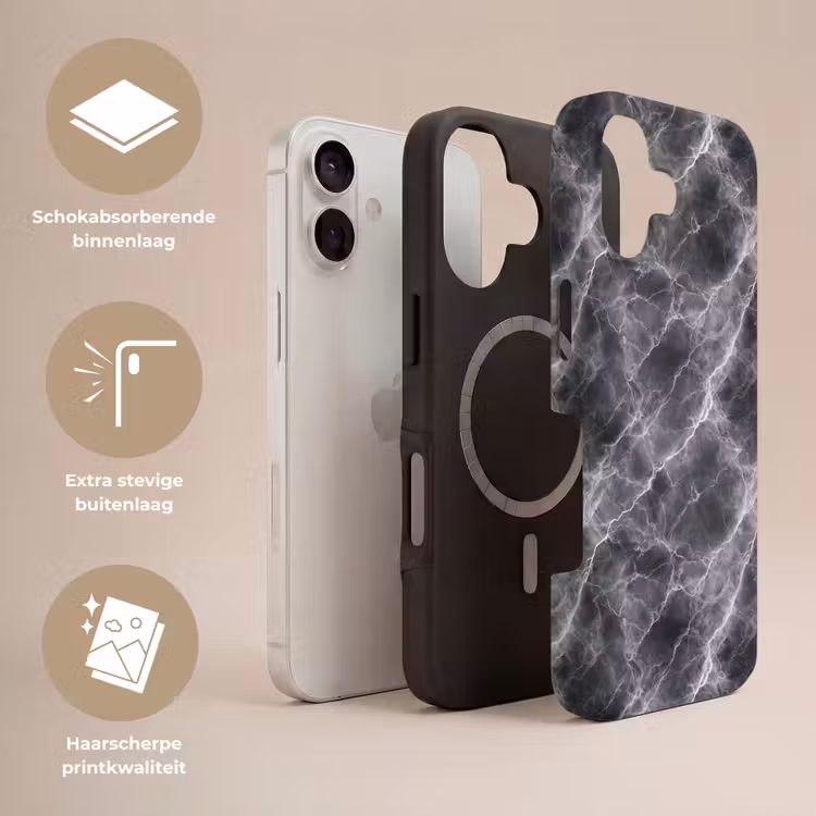 Donkergrijs - Bliksem - Marmer Toughcase MagSafe Apple iPhone 17 klein 1017 -USP_Lagen_NL