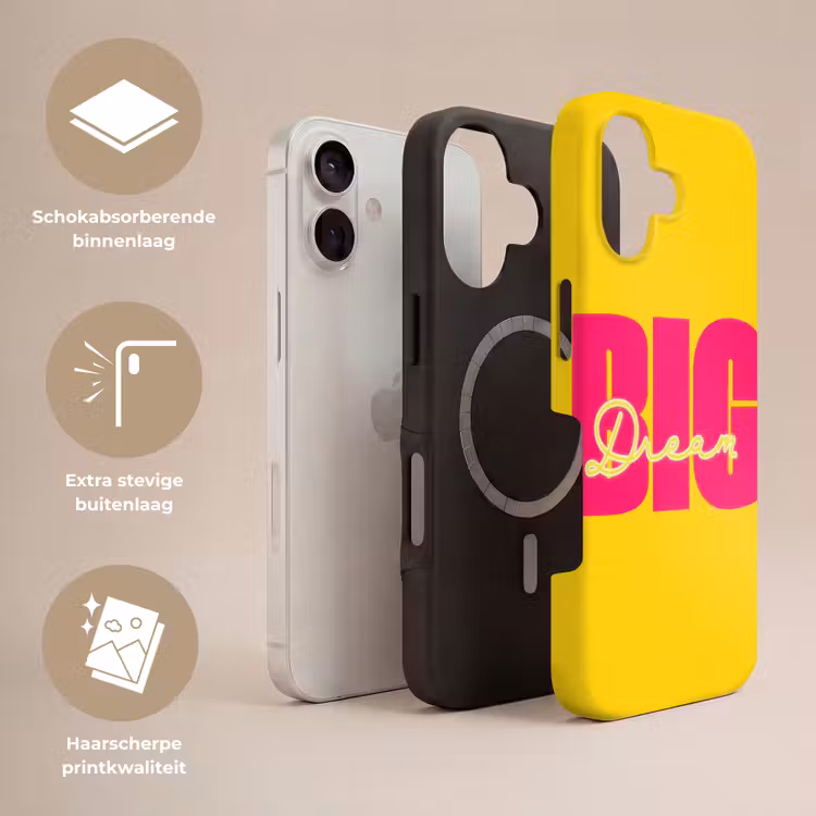 Dream big - Geel - Roze Toughcase MagSafe Apple iPhone 17 klein -USP_Lagen_NL