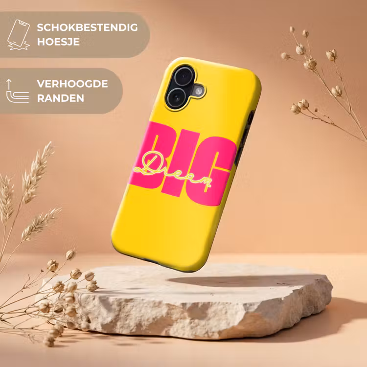 Dream big - Geel - Roze Toughcase MagSafe Apple iPhone 17 klein -USP_RandenV_NL