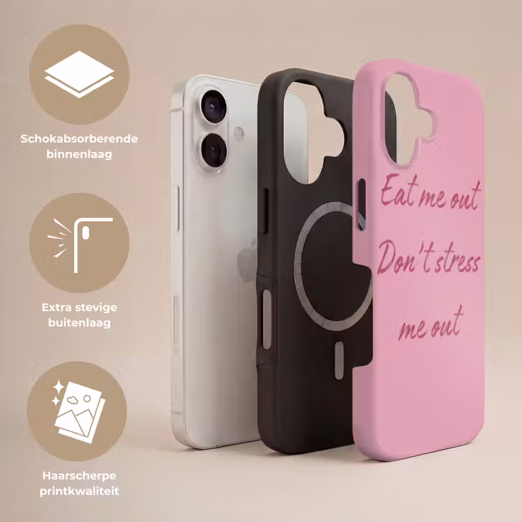 Eat me out don't stress me out - Roze - Handgeschreven Toughcase MagSafe Apple iPhone 17 klein -USP_Lagen_NL