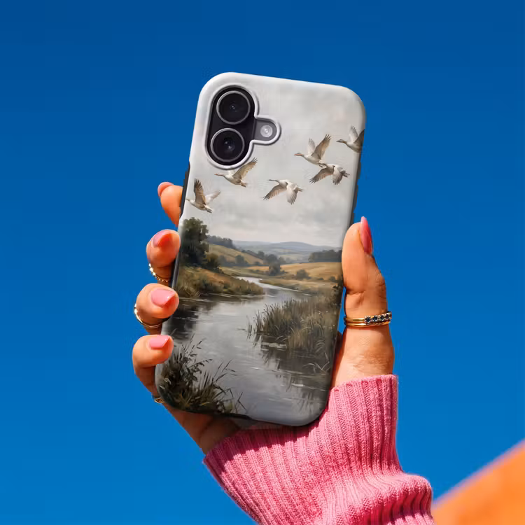 Eenden - Rivier - Landschap - Vlucht - Nostalgisch Toughcase MagSafe Apple iPhone 17 klein -Sfeer1V