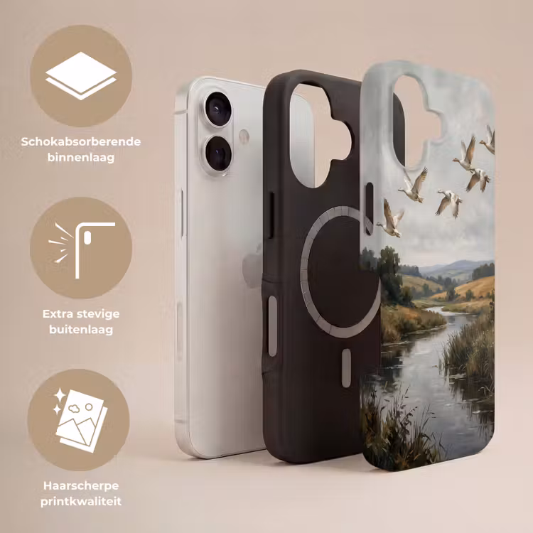 Eenden - Rivier - Landschap - Vlucht - Nostalgisch Toughcase MagSafe Apple iPhone 17 klein -USP_Lagen_NL