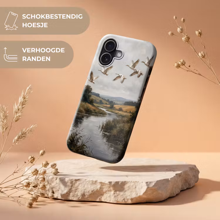 Eenden - Rivier - Landschap - Vlucht - Nostalgisch Toughcase MagSafe Apple iPhone 17 klein -USP_RandenV_NL