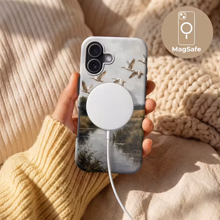 Eenden - Rivier - Landschap - Vlucht - Nostalgisch Toughcase MagSafe Apple iPhone 17 klein -USP_MagsafeV