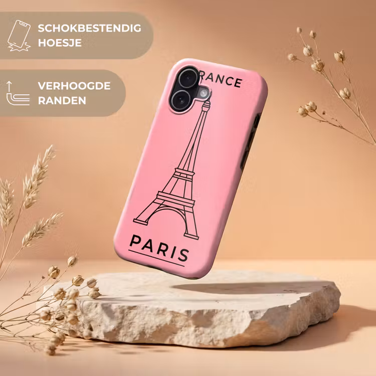 Eiffeltoren - Parijs - Architectuur - Minimalistisch - Roze Toughcase MagSafe Apple iPhone 17 klein -USP_RandenV_NL