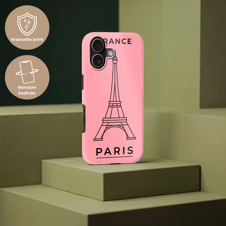 Eiffeltoren - Parijs - Architectuur - Minimalistisch - Roze Toughcase MagSafe Apple iPhone 17 klein -USP_PrintM_NL