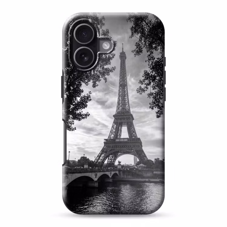 Eiffeltoren - Parijs - Rivier - Architectuur - Zwart-wit Toughcase MagSafe Apple iPhone 17 klein -3d