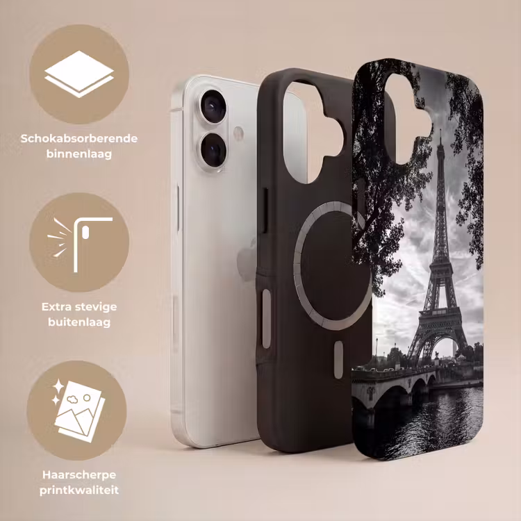 Eiffeltoren - Parijs - Rivier - Architectuur - Zwart-wit Toughcase MagSafe Apple iPhone 17 klein -USP_Lagen_NL