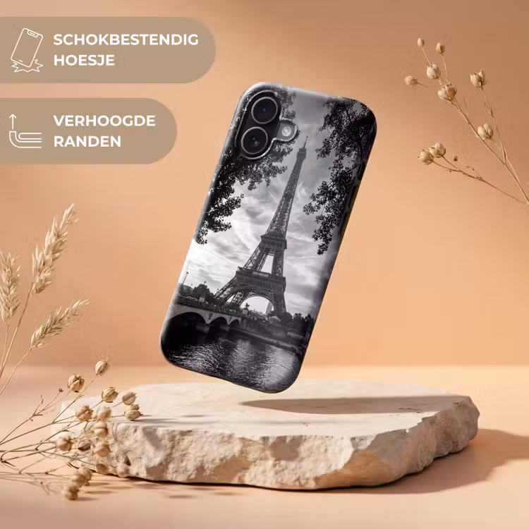 Eiffeltoren - Parijs - Rivier - Architectuur - Zwart-wit Toughcase MagSafe Apple iPhone 17 klein -USP_RandenV_NL