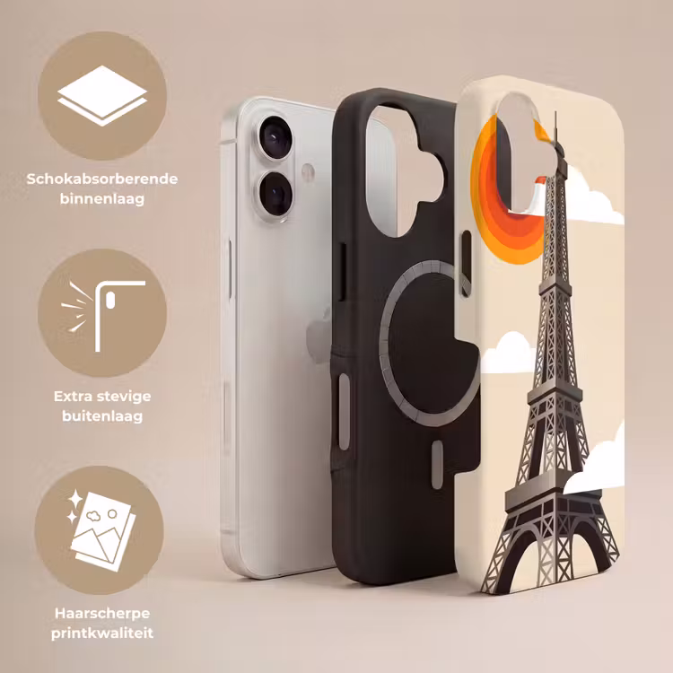 Eiffeltoren - Zon - Architectuur - Abstract - Beige Toughcase MagSafe Apple iPhone 17 klein -USP_Lagen_NL