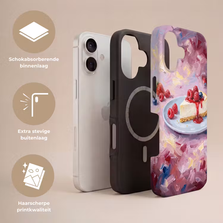 Eten - Cheesecake - Bessen - Abstract - Roze Toughcase MagSafe Apple iPhone 17 klein -USP_Lagen_NL