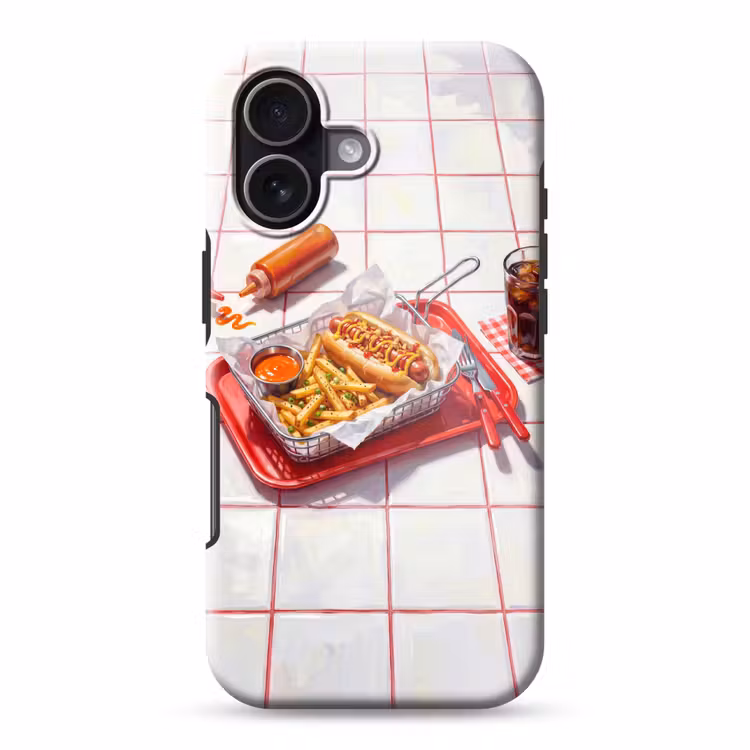 Eten - Hotdog - Fastfood - Modern - Rood Toughcase MagSafe Apple iPhone 17 klein -3d