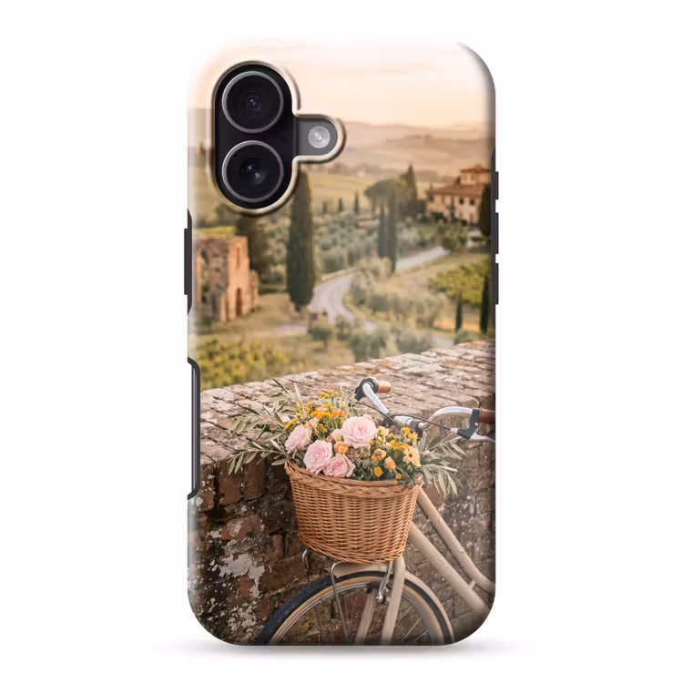 Fiets - Bloemen - Toscane - Landschap - Roze Toughcase MagSafe Apple iPhone 17 klein -3d