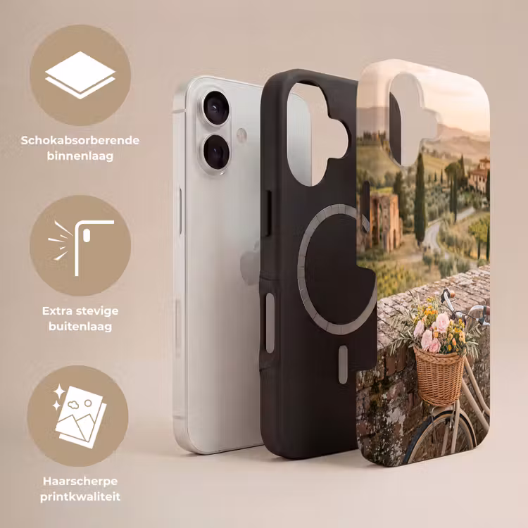Fiets - Bloemen - Toscane - Landschap - Roze Toughcase MagSafe Apple iPhone 17 klein -USP_Lagen_NL