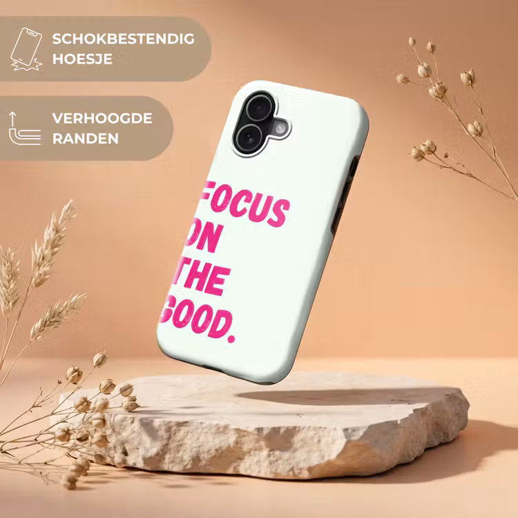 Focus on the good - Beige - Roze Toughcase MagSafe Apple iPhone 17 klein -USP_RandenV_NL
