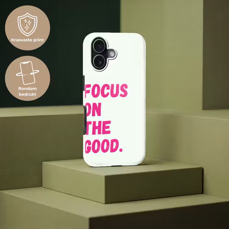 Focus on the good - Beige - Roze Toughcase MagSafe Apple iPhone 17 klein -USP_PrintM_NL