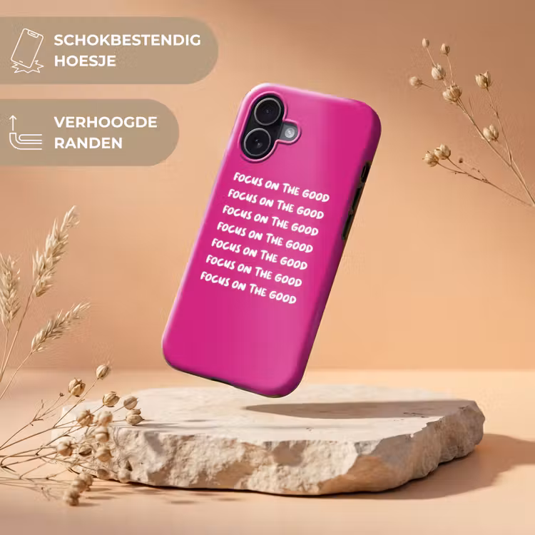 Focus on the good - Roze - wit Toughcase MagSafe Apple iPhone 17 klein -USP_RandenV_NL