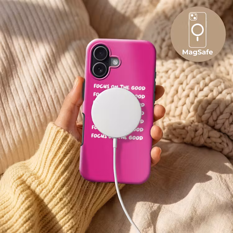 Focus on the good - Roze - wit Toughcase MagSafe Apple iPhone 17 klein -USP_MagsafeV