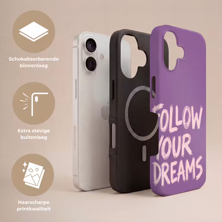 Follow your dreams - Paars - Penseeltextuur Toughcase MagSafe Apple iPhone 17 klein -USP_Lagen_NL